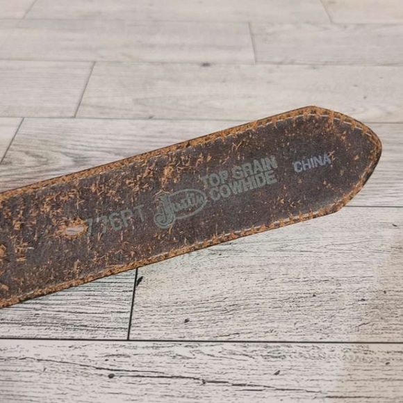 Men's Justin Western Brown Leather Ostrich Print Rodeo Cowboy Belt Size 42 - Picture 5 of 5